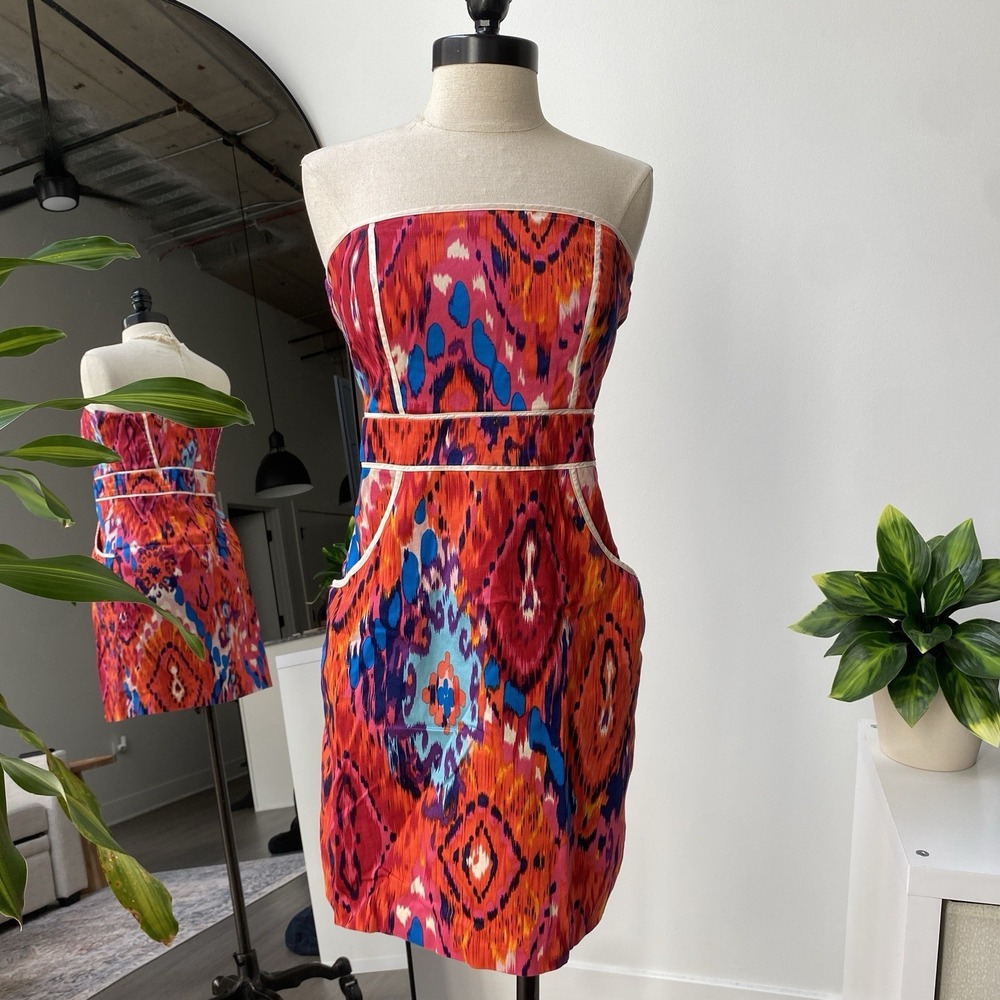 B.Smart Multicolored White Outlined Strapless Dress Short Maximalist Dopamine 8